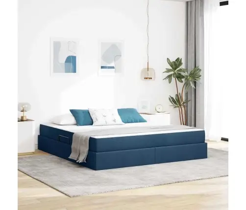 Gulta Ar Uzglabāšanas Vietu Un Matraci Zila 160 X 200 Cm Vidaxl