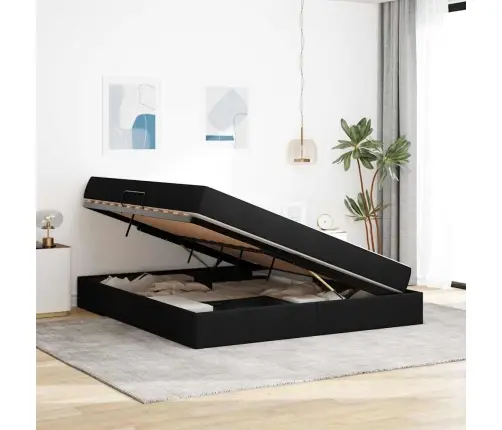 Lova Su Daiktų Laikymo Vieta Ir Čiužiniu Juoda 180 X 200 Cm