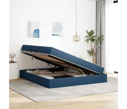 Voodi Hoiukohaga Ja Madratsiga Sinine 180 X 200 Cm Polüester