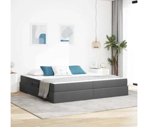 Voodi Hoiukohaga Ja Madratsiga Tumehall 200 X 200 Cm Polüester