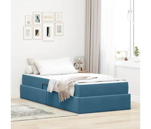 Gulta Ar Uzglabāšanas Vietu Un Matraci Tumši Zils 90 X 190 Cm Vidaxl