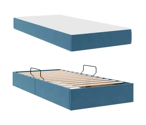 Gulta Ar Uzglabāšanas Vietu Un Matraci Tumši Zils 90 X 190 Cm Vidaxl