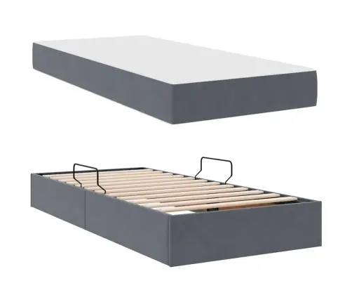 Voodi Hoiukohaga Ja Madratsiga Tumehall 100 X 200 Cm Samet