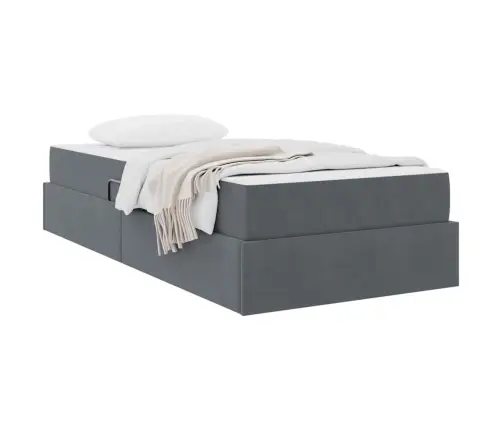 Voodi Hoiukohaga Ja Madratsiga Tumehall 100 X 200 Cm Samet