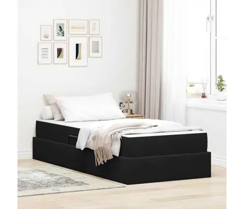 Voodi Hoiukohaga Ja Madratsiga Must 100 X 200 Cm Samet