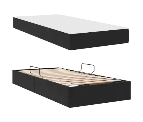 Voodi Hoiukohaga Ja Madratsiga Must 100 X 200 Cm Samet