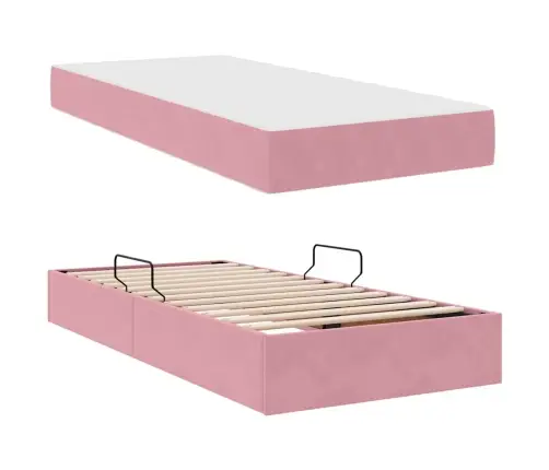 Gulta Ar Uzglabāšanas Vietu Un Matraci Rozā 100 X 200 Cm Samts Vidaxl