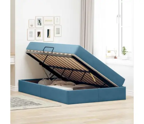 Voodi Hoiukohaga Ja Madratsiga Sinine 120 X 190 Cm Samet