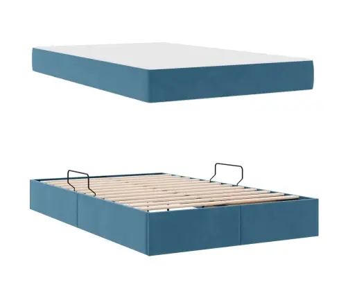 Voodi Hoiukohaga Ja Madratsiga Sinine 120 X 190 Cm Samet