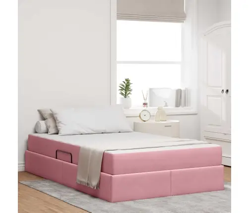 Gulta Ar Uzglabāšanas Vietu Un Matraci Rozā 120 X 190 Cm Samts Vidaxl