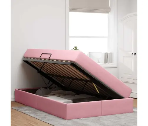 Gulta Ar Uzglabāšanas Vietu Un Matraci Rozā 120 X 190 Cm Samts Vidaxl