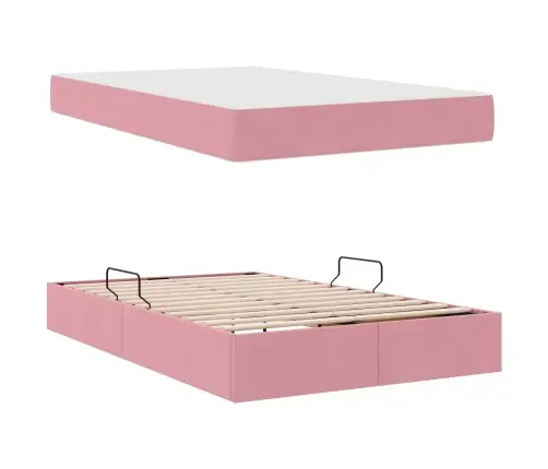 Gulta Ar Uzglabāšanas Vietu Un Matraci Rozā 120 X 190 Cm Samts Vidaxl