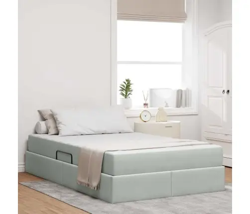 Voodi Hoiukohaga Ja Madratsiga Helehall 120 X 200 Cm Samet