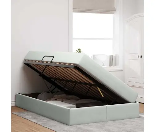 Voodi Hoiukohaga Ja Madratsiga Helehall 120 X 200 Cm Samet