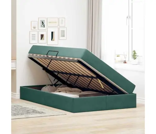 Gulta Ar Uzglabāšanas Vietu Un Matraci Tumši Zaļš 120 X 200 Cm Vidaxl