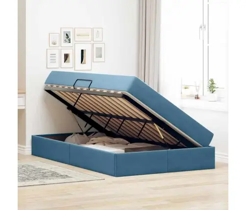 Gulta Ar Uzglabāšanas Vietu Un Matraci Tumši Zils 120 X 200 Cm Vidaxl