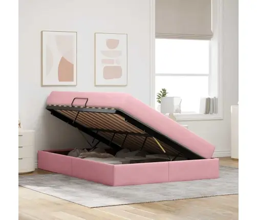 Lova Su Daiktų Laikymo Vieta Ir Čiužiniu Rožinė 140 X 190 Cm