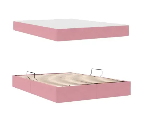 Lova Su Daiktų Laikymo Vieta Ir Čiužiniu Rožinė 140 X 190 Cm