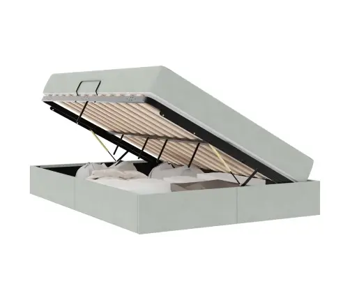 Voodi Hoiukohaga Ja Madratsiga Helehall 140 X 200 Cm Samet