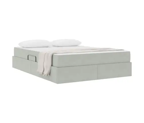 Voodi Hoiukohaga Ja Madratsiga Helehall 140 X 200 Cm Samet