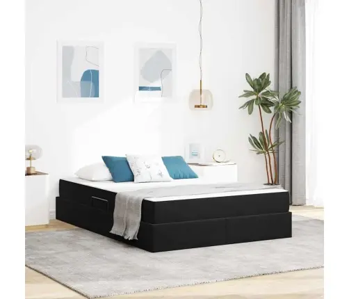 Gulta Ar Uzglabāšanas Vietu Un Matraci Melna 140 X 200 Cm Samts Vidaxl