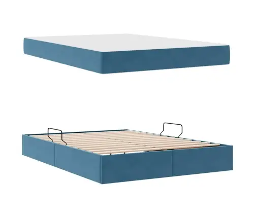 Gulta Ar Uzglabāšanas Vietu Un Matraci Tumši Zils 140 X 200 Cm Vidaxl