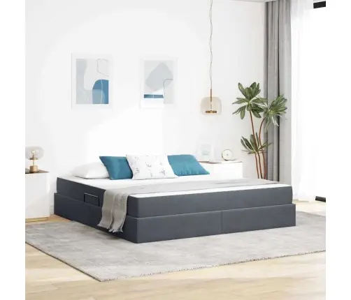 Voodi Hoiukohaga Ja Madratsiga Tumehall 160 X 200 Cm Samet