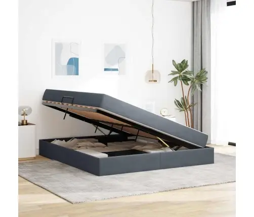 Voodi Hoiukohaga Ja Madratsiga Tumehall 160 X 200 Cm Samet