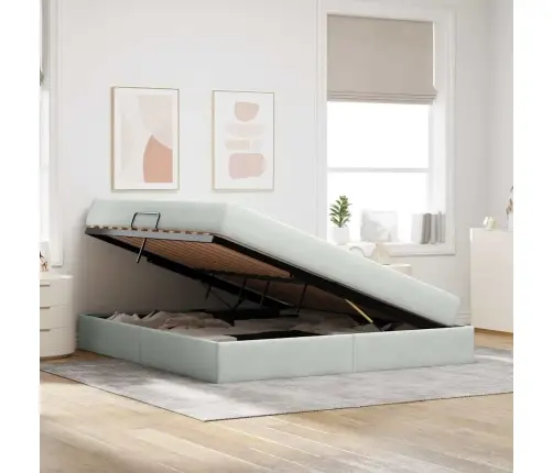 Voodi Hoiukohaga Ja Madratsiga Helehall 180 X 200 Cm Samet