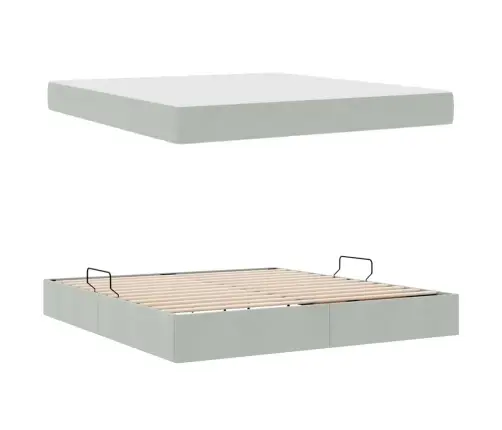 Voodi Hoiukohaga Ja Madratsiga Helehall 180 X 200 Cm Samet