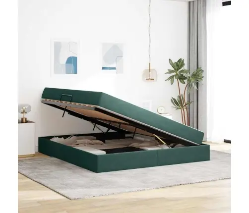 Gulta Ar Uzglabāšanas Vietu Un Matraci Tumši Zaļš 180 X 200 Cm Vidaxl