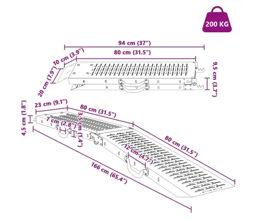Ielādes Rampa 2 Pcs Sudraba 166 X 22,5 X 4,5 Cm Cinkots Tērauds Vidaxl