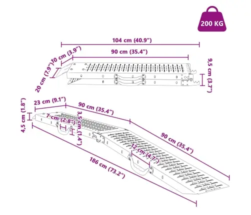 Ielādes Rampa 2 Pcs Sudraba 185 X 22,5 X 4,5 Cm Cinkots Tērauds Vidaxl
