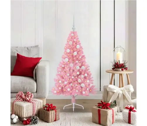 Mākslīgais Led Ziemassvētku Eglīte Su 150 Led Rozā 120 Cm Pvc Vidaxl