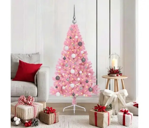 Mākslīgais Led Ziemassvētku Eglīte Su 150 Led Rozā 150 Cm Pvc Vidaxl