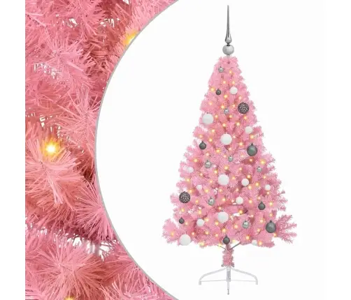 Mākslīgais Led Ziemassvētku Eglīte Su 150 Led Rozā 150 Cm Pvc Vidaxl