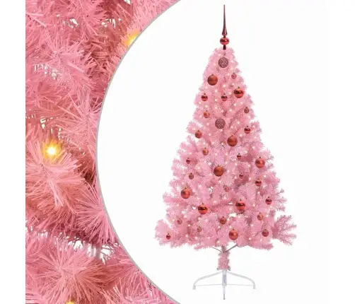Mākslīgais Led Ziemassvētku Eglīte Su 150 Led Rozā 150 Cm Pvc Vidaxl
