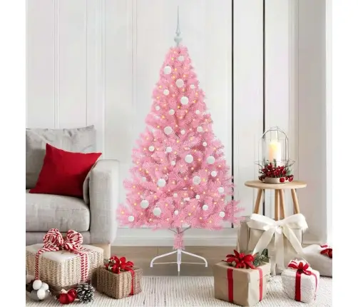 Mākslīgais Led Ziemassvētku Eglīte Su 150 Led Rozā 150 Cm Pvc Vidaxl