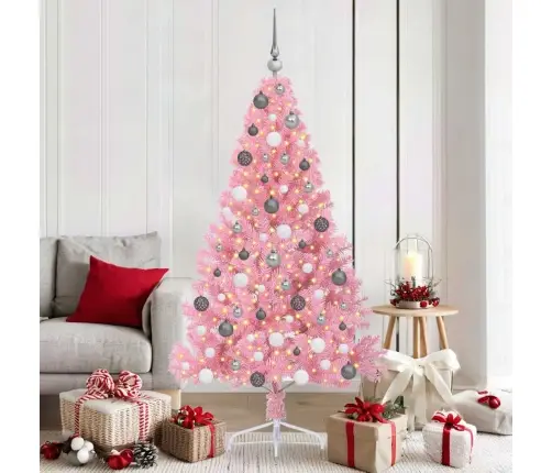 Mākslīgais Led Ziemassvētku Eglīte Su 300 Led Rozā 180 Cm Pvc Vidaxl