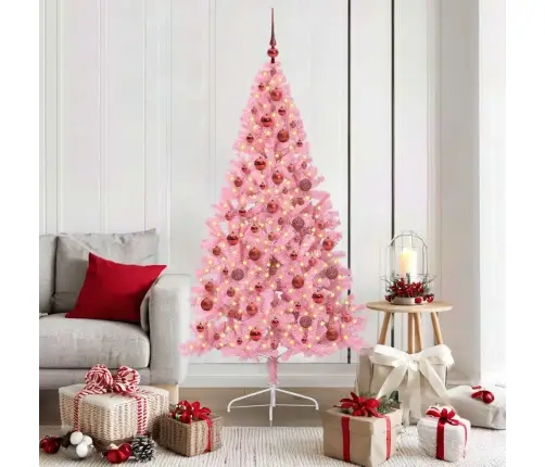 Tehis Pre-Lit Jõulupuu Koos 300 Led-Iga Roosa 180 Cm Pvc