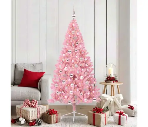 Mākslīgais Led Ziemassvētku Eglīte Su 300 Led Rozā 180 Cm Pvc Vidaxl