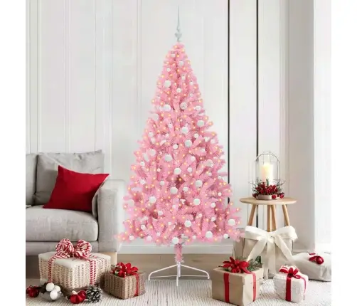 Mākslīgais Led Ziemassvētku Eglīte Su 300 Led Rozā 180 Cm Pvc Vidaxl