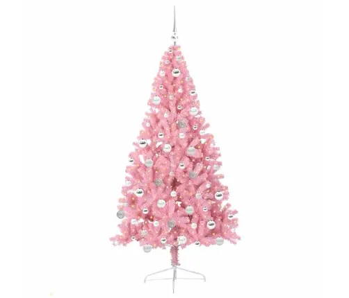 Mākslīgais Led Ziemassvētku Eglīte Su 300 Led Rozā 180 Cm Pvc Vidaxl