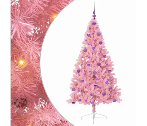 Mākslīgais Led Ziemassvētku Eglīte Su 300 Led Rozā 180 Cm Pvc Vidaxl