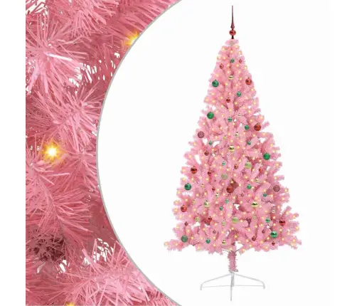 Mākslīgais Led Ziemassvētku Eglīte Su 300 Led Rozā 210 Cm Pvc Vidaxl