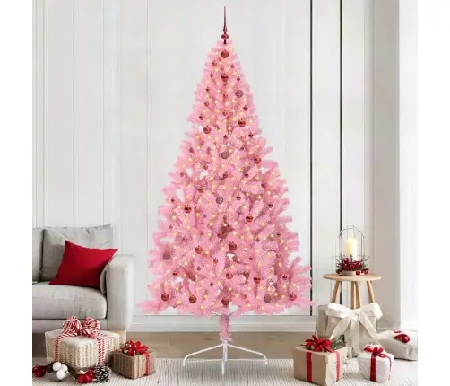 Mākslīgais Led Ziemassvētku Eglīte Su 300 Led Rozā 240 Cm Pvc Vidaxl