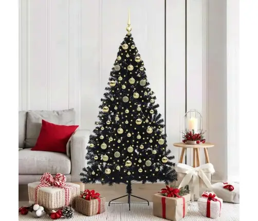 Dirbtinis Prieššventinis Eglutė Su Šviesomis Juoda 180 Cm Pvc