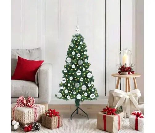 Stūra Mākslīgais Ziemassvētku Koks Zaļa 120 Cm Pvc Un Metāls Vidaxl