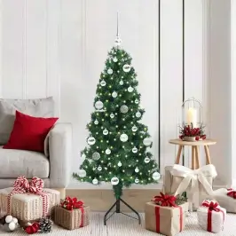 Stūra Mākslīgais Ziemassvētku Koks Zaļa 150 Cm Pvc Un Metāls Vidaxl