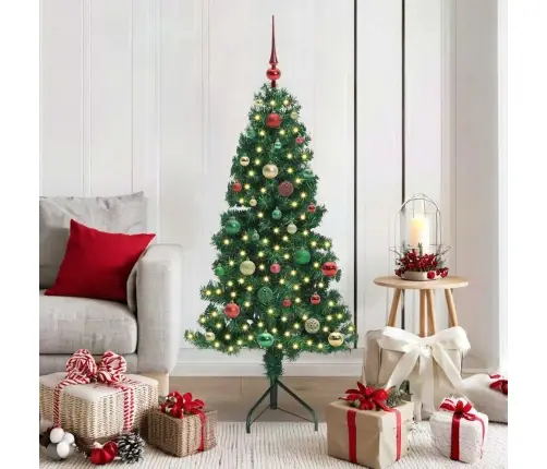 Stūra Mākslīgais Ziemassvētku Koks Zaļa 150 Cm Pvc Un Metāls Vidaxl